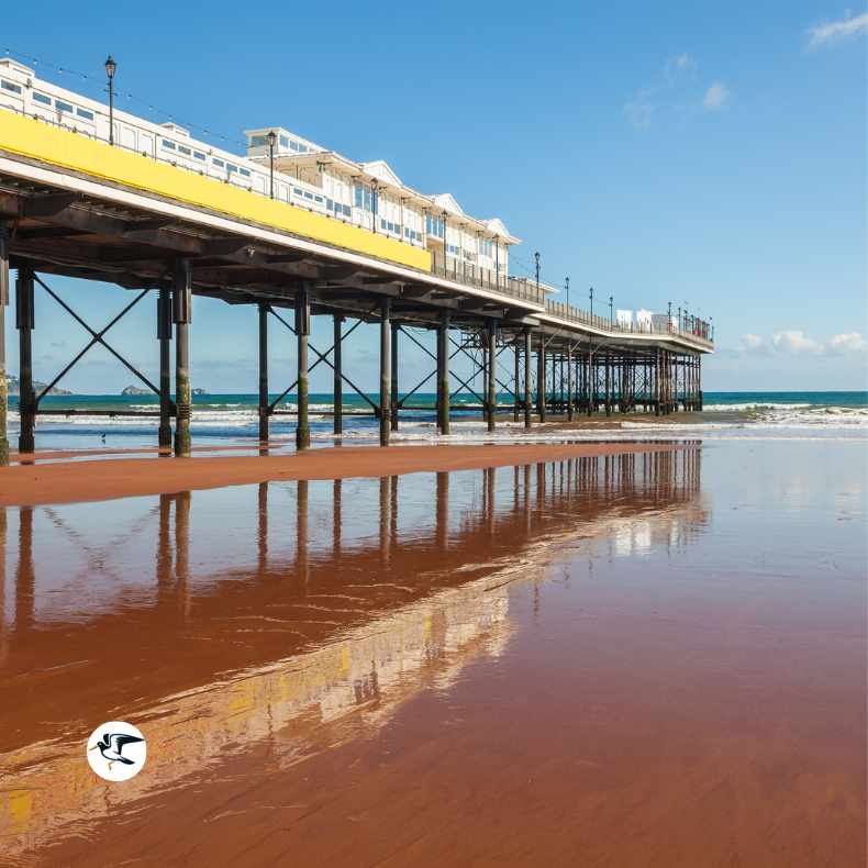 Tide out at Paignton beach and pier