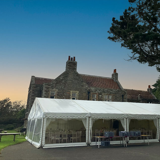 Marquee set up ready for a party as Battisborough House