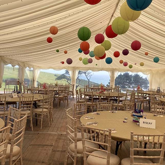 Hired marquee ready for a party at Battisborough House