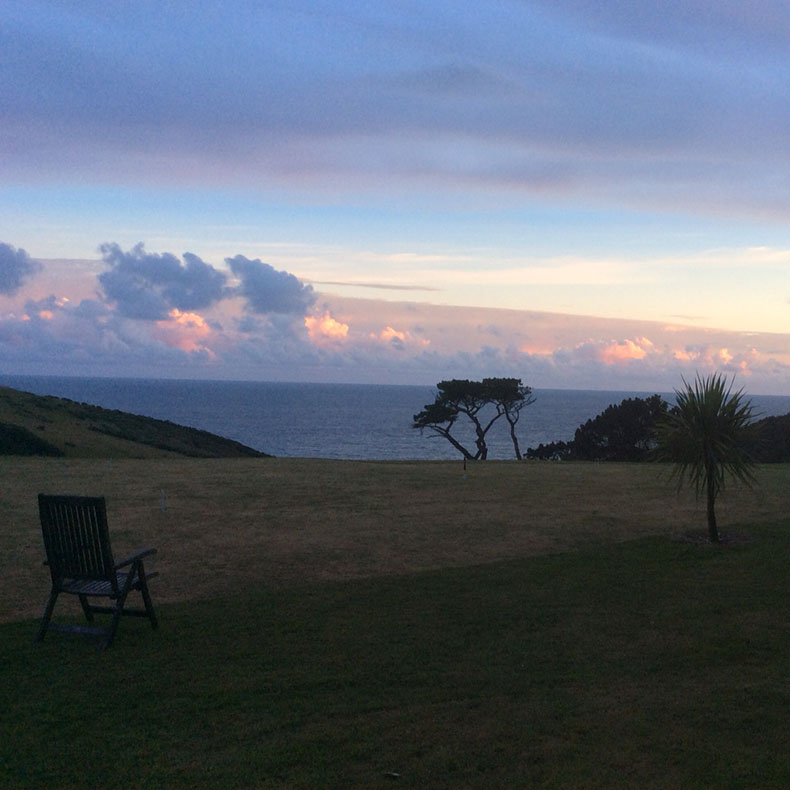 Sunset from Battisborough House over the sea