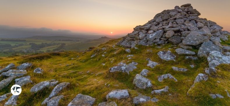 Views across a Dartmoor Tor at sunrise